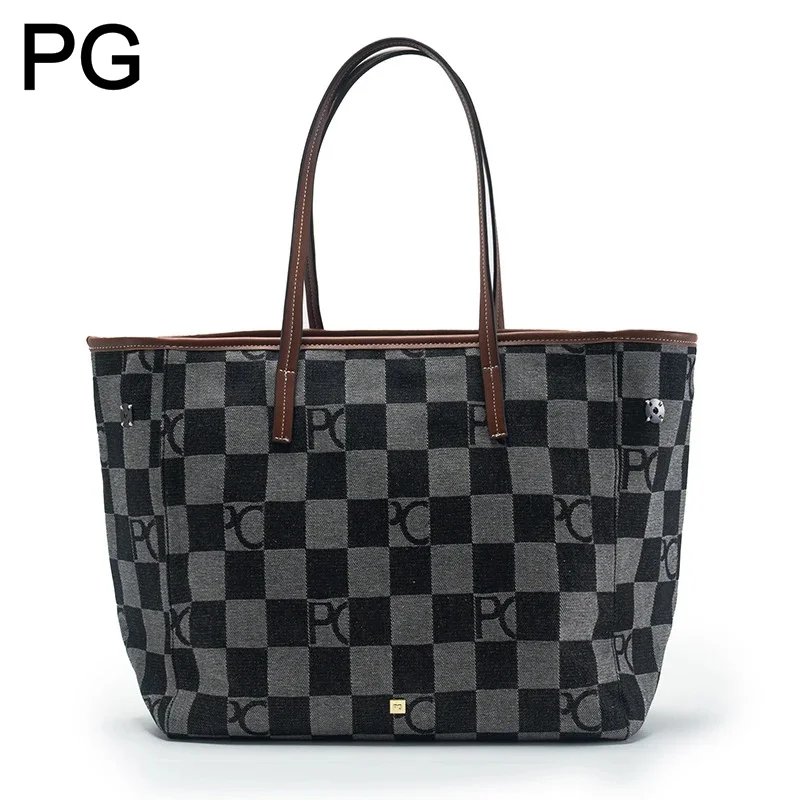 Tote Bag Leather Monogram - Bolso Tote con Monograma a Cuadros